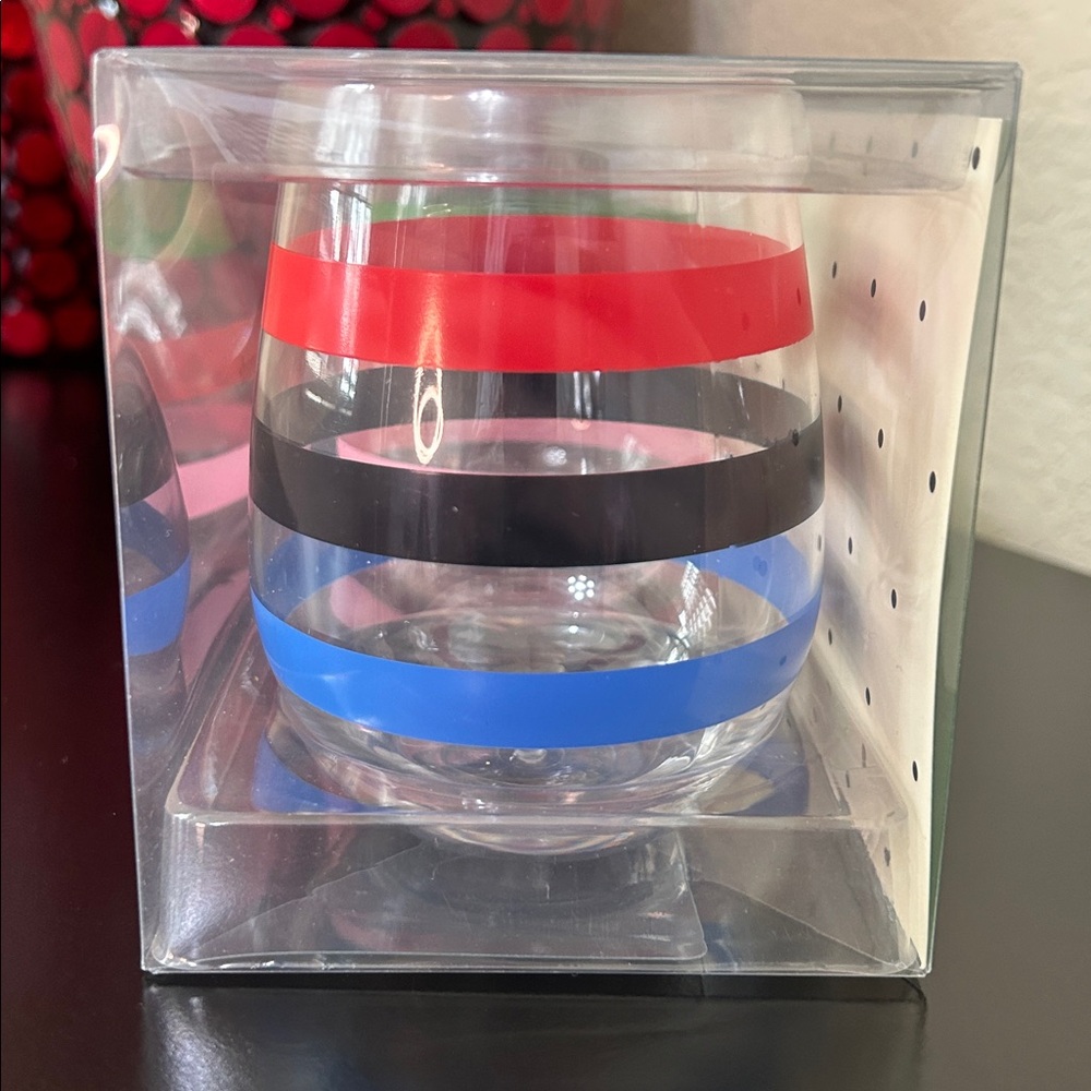 Kate Spade NIB Multicolor Striped Acrylic 14 oz Stemless 2-Piece Wine Glass Set - Picture 7 of 13